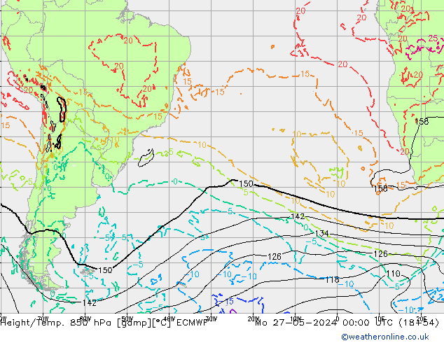 Z500/Yağmur (+YB)/Z850 ECMWF Pzt 27.05.2024 00 UTC