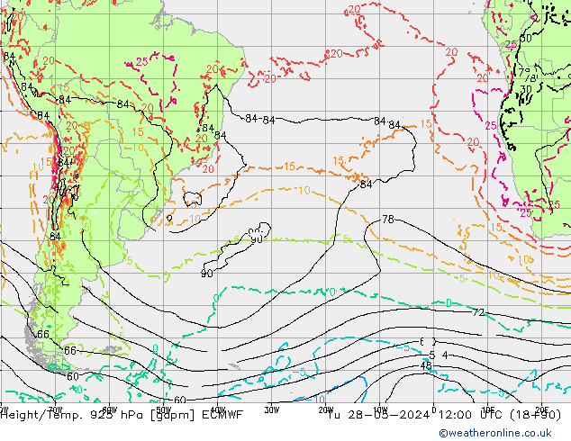 Yükseklik/Sıc. 925 hPa ECMWF Sa 28.05.2024 12 UTC
