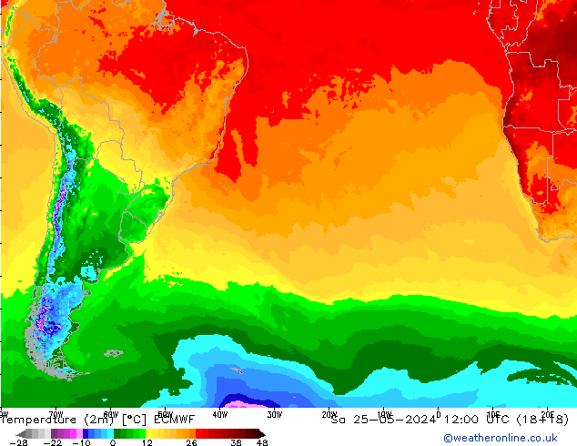 Temperatuurkaart (2m) ECMWF za 25.05.2024 12 UTC