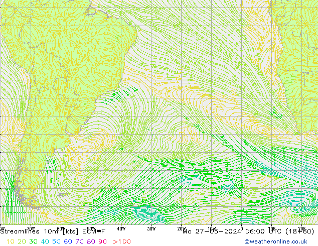 Streamlines 10m ECMWF Mo 27.05.2024 06 UTC