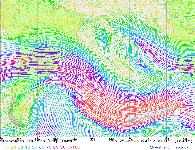 Streamlines 300 hPa ECMWF So 25.05.2024 12 UTC