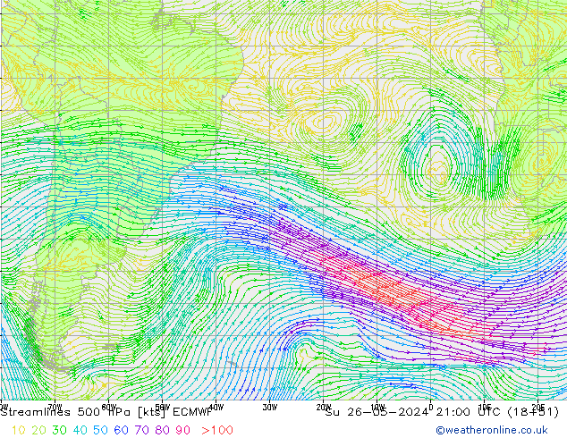 Streamlines 500 hPa ECMWF Su 26.05.2024 21 UTC