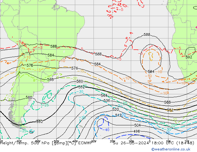 Z500/Yağmur (+YB)/Z850 ECMWF Paz 26.05.2024 18 UTC