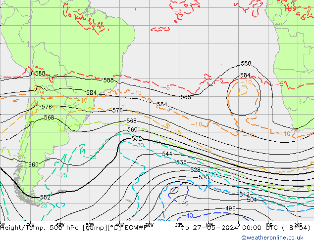 Z500/Rain (+SLP)/Z850 ECMWF Mo 27.05.2024 00 UTC