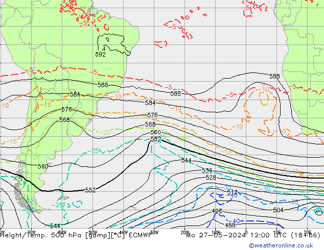 Z500/Rain (+SLP)/Z850 ECMWF lun 27.05.2024 12 UTC