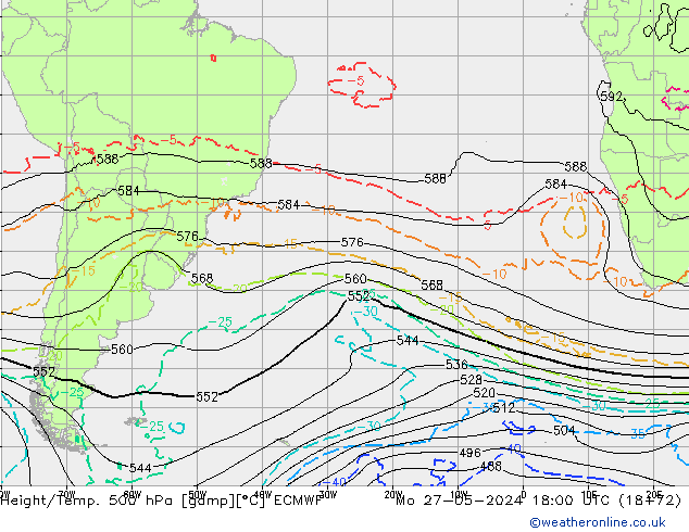 Height/Temp. 500 hPa ECMWF Po 27.05.2024 18 UTC