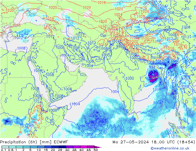 Z500/Rain (+SLP)/Z850 ECMWF Mo 27.05.2024 00 UTC