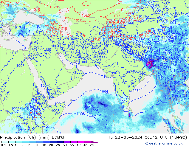 Precipitazione (6h) ECMWF mar 28.05.2024 12 UTC