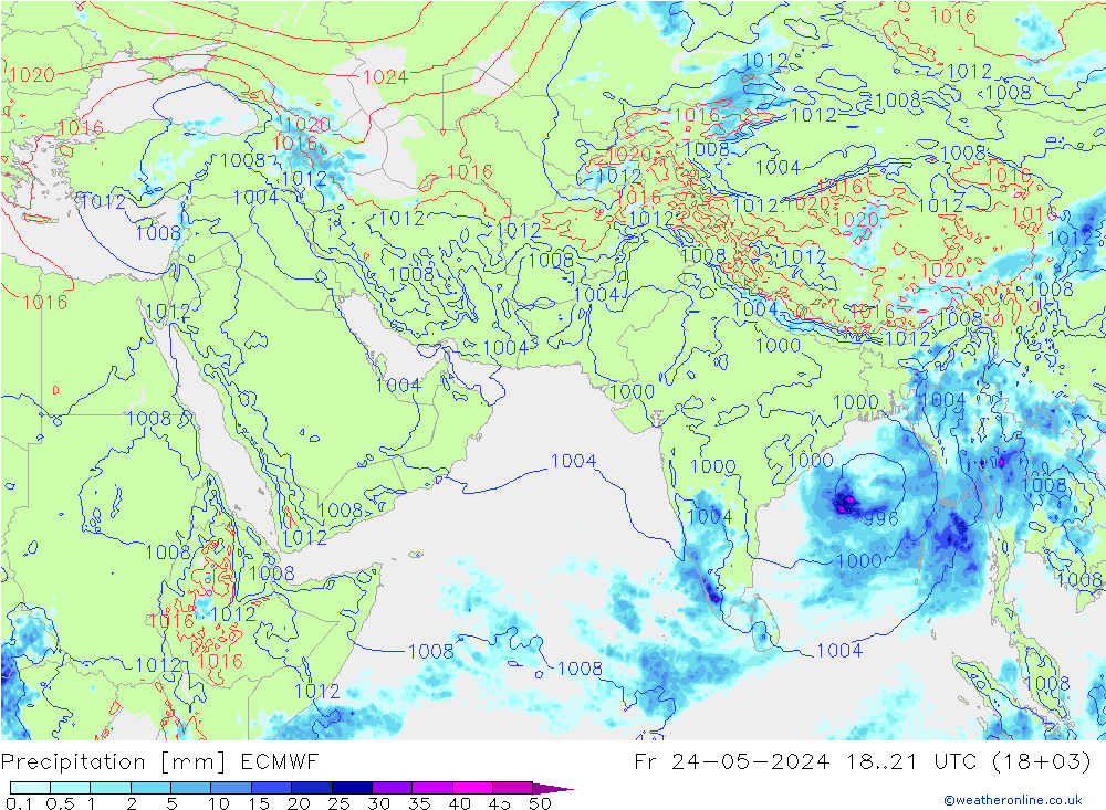 Precipitazione ECMWF ven 24.05.2024 21 UTC