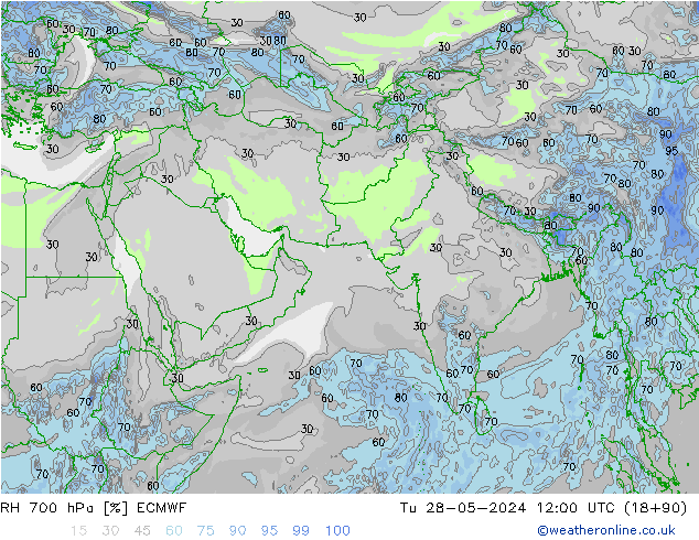 RH 700 hPa ECMWF Tu 28.05.2024 12 UTC