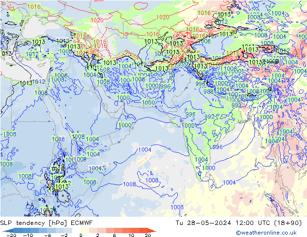 Tendenza di Pressione ECMWF mar 28.05.2024 12 UTC