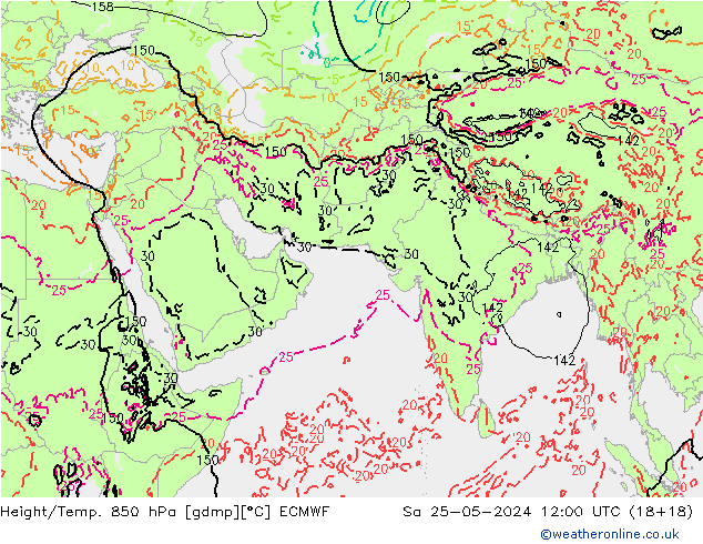 Height/Temp. 850 hPa ECMWF Sa 25.05.2024 12 UTC