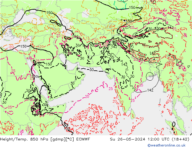 Z500/Rain (+SLP)/Z850 ECMWF Ne 26.05.2024 12 UTC