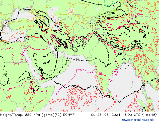 Géop./Temp. 850 hPa ECMWF dim 26.05.2024 18 UTC