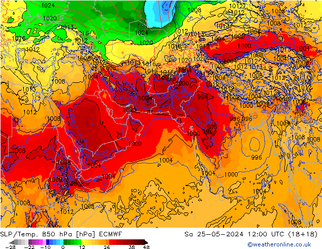 SLP/Temp. 850 hPa ECMWF sam 25.05.2024 12 UTC