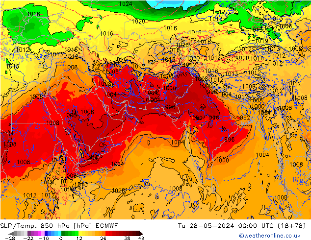 SLP/Temp. 850 гПа ECMWF вт 28.05.2024 00 UTC