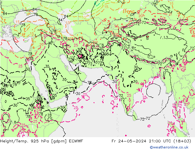 Height/Temp. 925 hPa ECMWF 星期五 24.05.2024 21 UTC