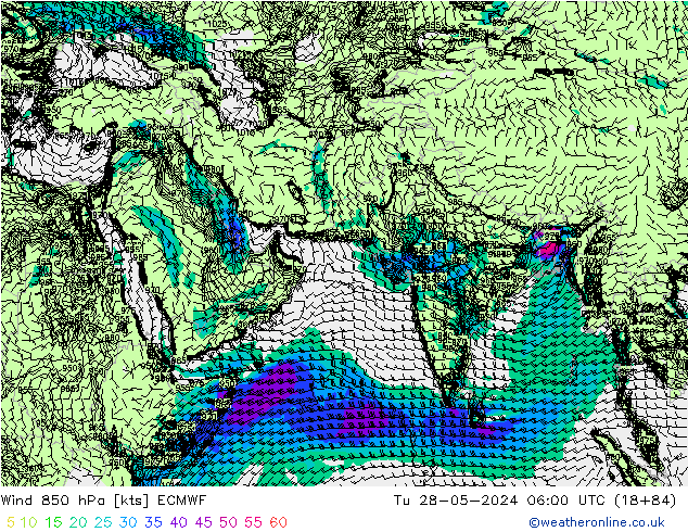 ветер 850 гПа ECMWF вт 28.05.2024 06 UTC