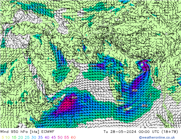 Vento 950 hPa ECMWF mar 28.05.2024 00 UTC