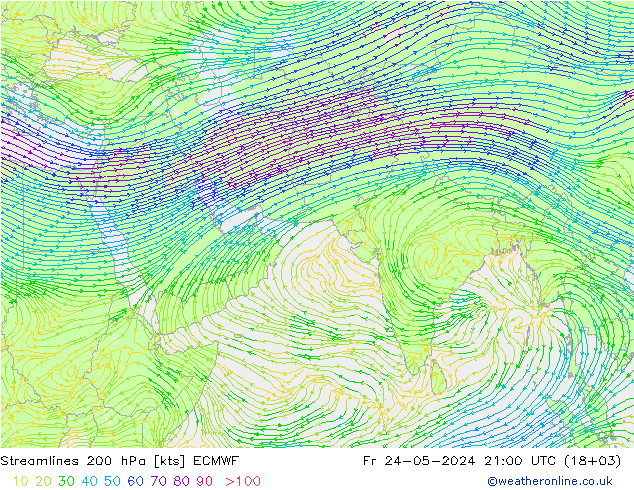 Streamlines 200 hPa ECMWF Fr 24.05.2024 21 UTC