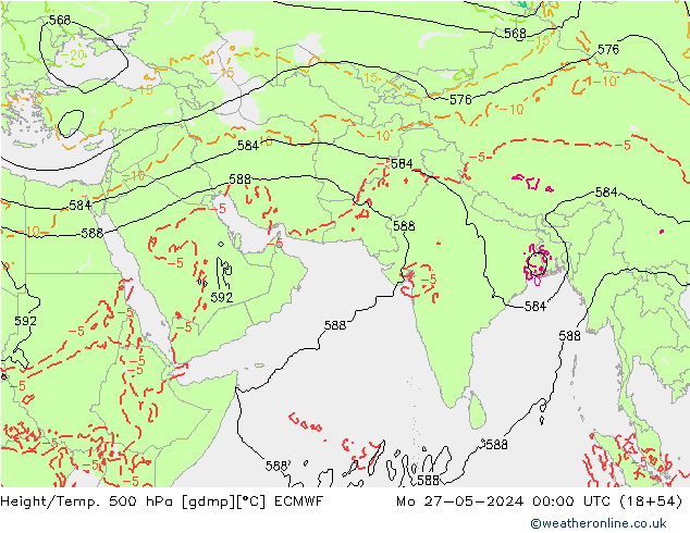 Z500/Rain (+SLP)/Z850 ECMWF Mo 27.05.2024 00 UTC