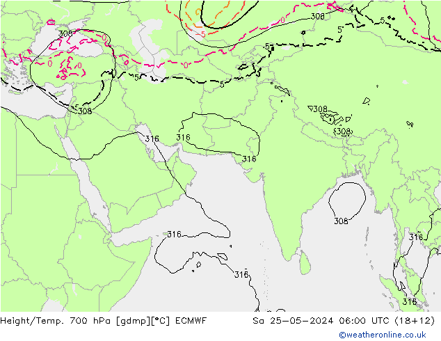 Height/Temp. 700 hPa ECMWF 星期六 25.05.2024 06 UTC