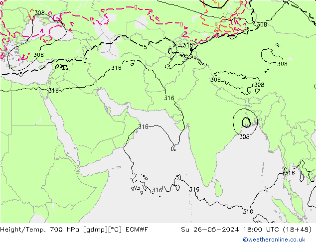 Height/Temp. 700 hPa ECMWF Su 26.05.2024 18 UTC