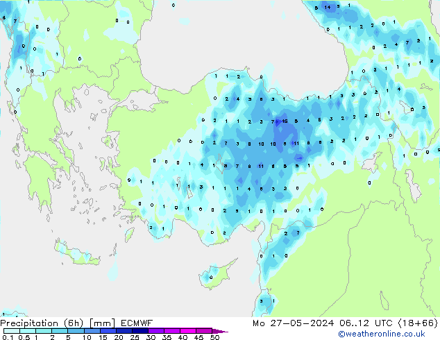 Precipitation (6h) ECMWF Mo 27.05.2024 12 UTC