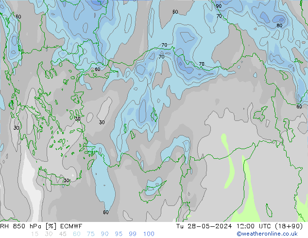 RH 850 hPa ECMWF mar 28.05.2024 12 UTC