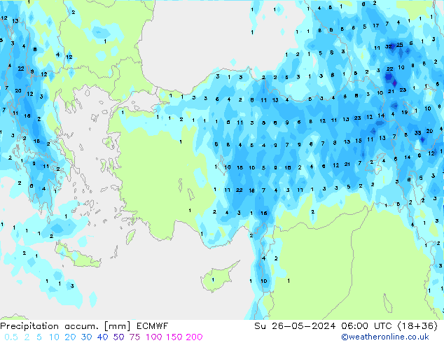 Precipitation accum. ECMWF Вс 26.05.2024 06 UTC