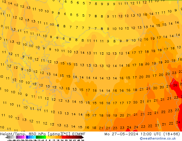 Z500/Rain (+SLP)/Z850 ECMWF Mo 27.05.2024 12 UTC