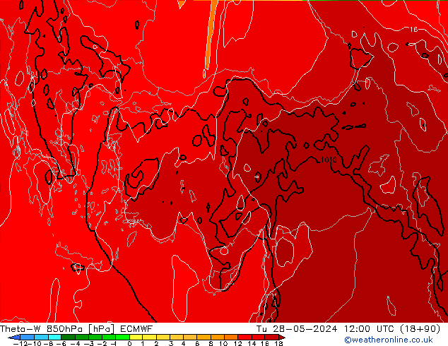 Theta-W 850hPa ECMWF mar 28.05.2024 12 UTC