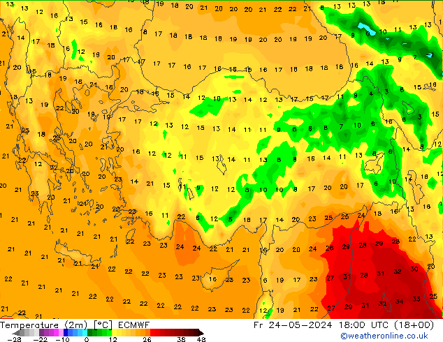 Temperatura (2m) ECMWF Sex 24.05.2024 18 UTC