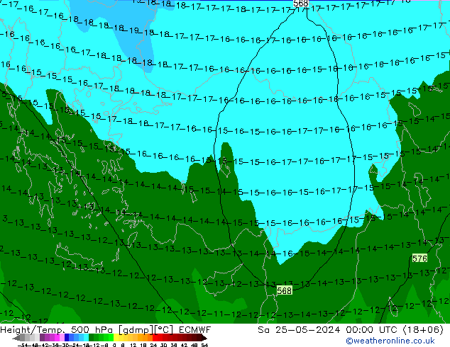 Z500/Rain (+SLP)/Z850 ECMWF Sa 25.05.2024 00 UTC