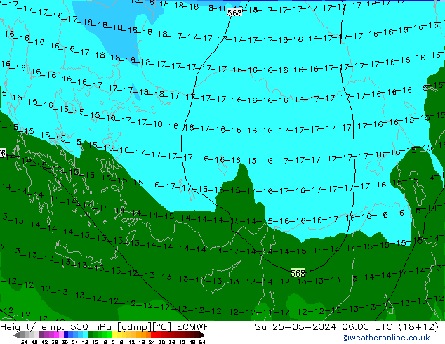 Z500/Rain (+SLP)/Z850 ECMWF Sa 25.05.2024 06 UTC