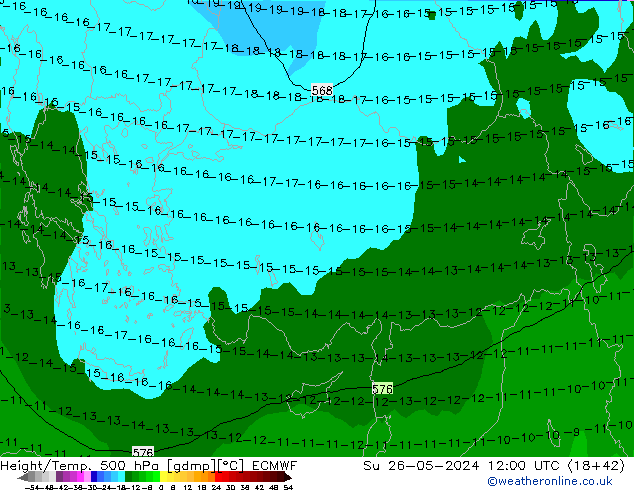 Height/Temp. 500 hPa ECMWF So 26.05.2024 12 UTC