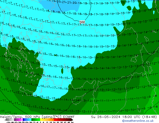 Z500/Rain (+SLP)/Z850 ECMWF Dom 26.05.2024 18 UTC