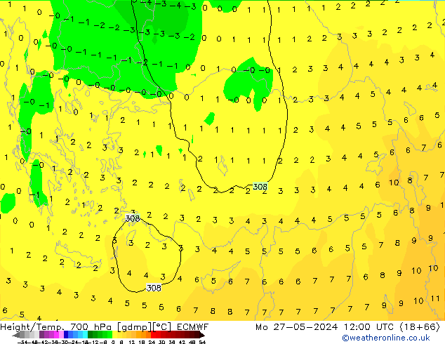 Height/Temp. 700 hPa ECMWF Mo 27.05.2024 12 UTC