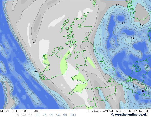 RH 300 hPa ECMWF Fr 24.05.2024 18 UTC