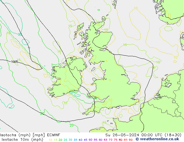 Isotachs (mph) ECMWF Su 26.05.2024 00 UTC