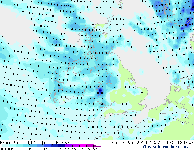 осадки (12h) ECMWF пн 27.05.2024 06 UTC