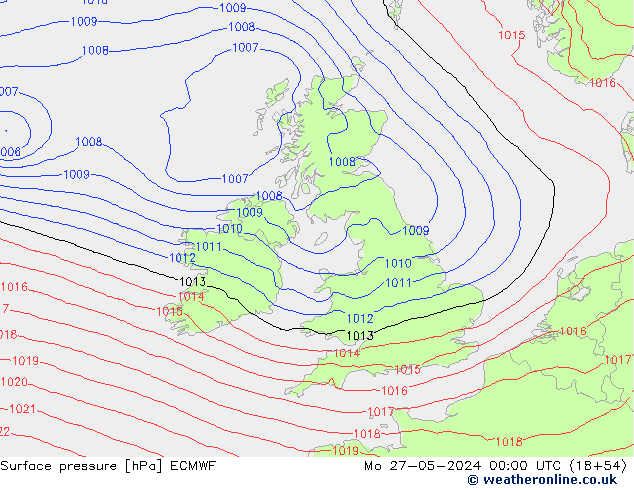 Atmosférický tlak ECMWF Po 27.05.2024 00 UTC