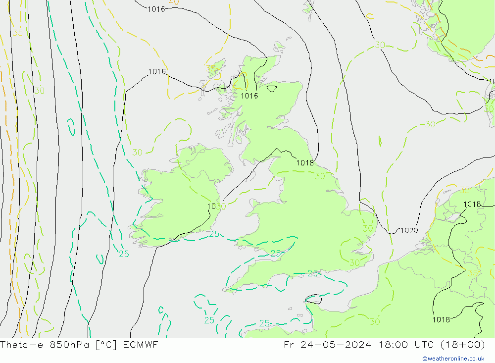 Theta-e 850hPa ECMWF  24.05.2024 18 UTC