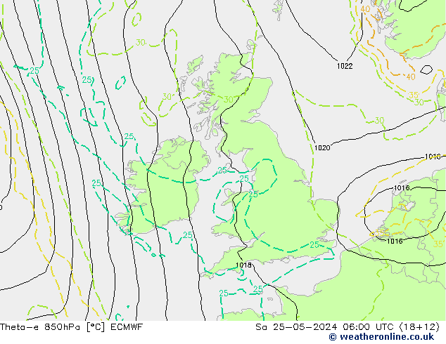 Theta-e 850hPa ECMWF Sa 25.05.2024 06 UTC