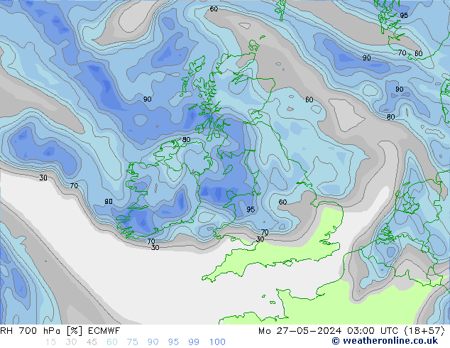 RH 700 hPa ECMWF Po 27.05.2024 03 UTC