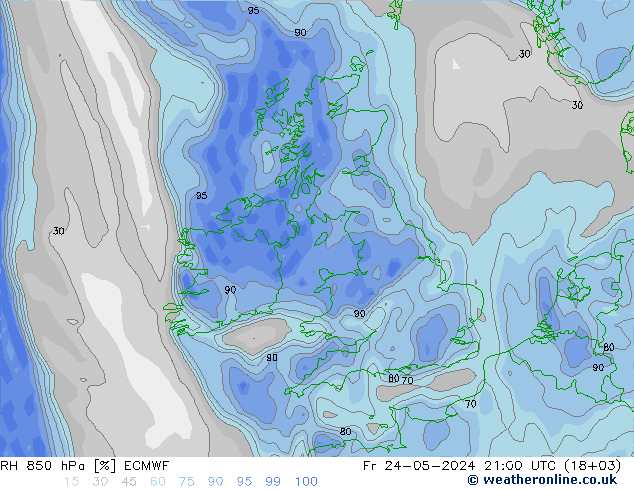 RH 850 hPa ECMWF Fr 24.05.2024 21 UTC