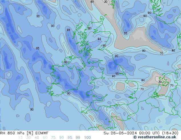 RH 850 hPa ECMWF Su 26.05.2024 00 UTC