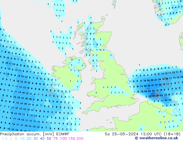 Totale neerslag ECMWF za 25.05.2024 12 UTC