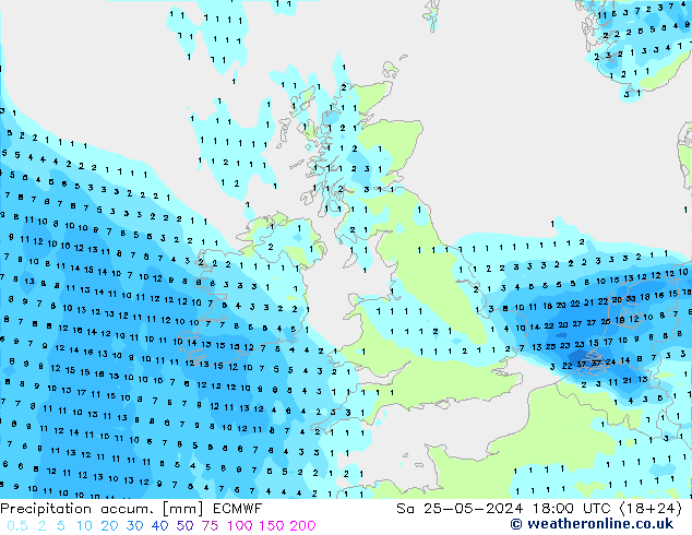 Precipitation accum. ECMWF Sáb 25.05.2024 18 UTC