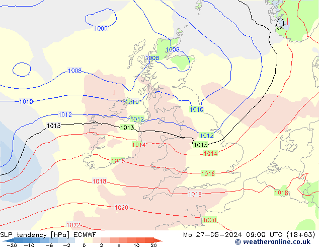 Tendenza di Pressione ECMWF lun 27.05.2024 09 UTC